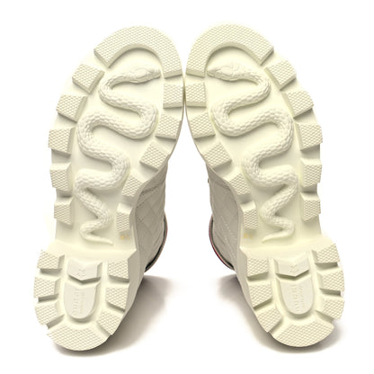 Gucci Calfskin Quilted Sylvie Web Lace Up Combat Ankle Boots 36.5 White 5 of 9
