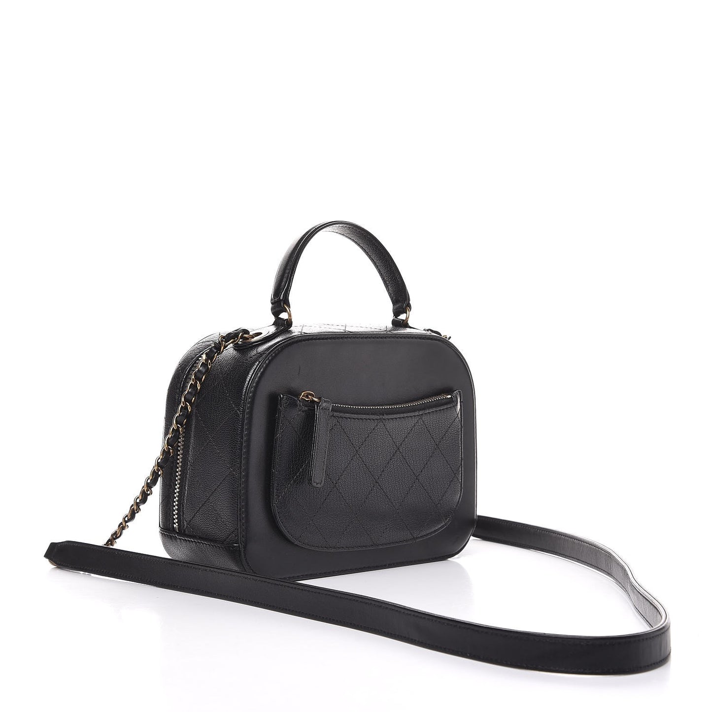 Shiny Calfskin Goatskin Small Coco Curve Vanity Bag Black