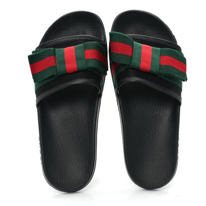 Gucci Satin Web Bow Slide Sandals 39 Black 2 of 11
