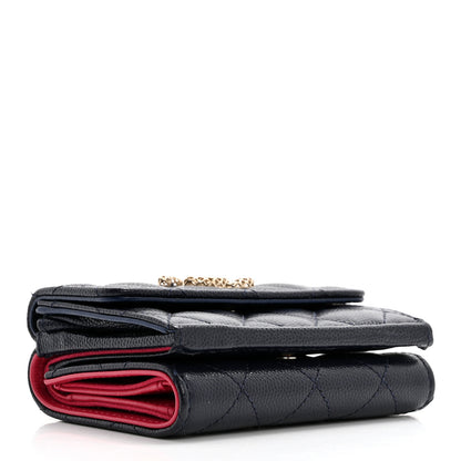 Chanel Caviar Metal Perforated Quilted Small CC Flap Wallet Navy 4 of 14