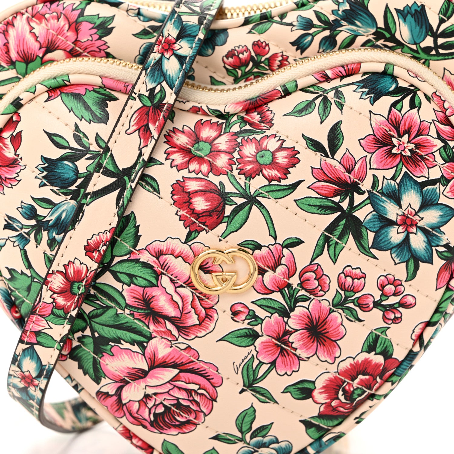 Gucci Matelasse Diagonal Brit Roses Print Mini Interlocking G Heart Shoulder Bag Multicolor 9 of 11
