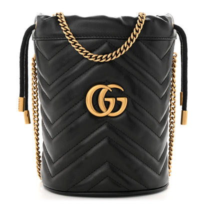 Gucci Calfskin Matelasse Mini GG Marmont 2.0 Bucket Bag Black 1 of 13