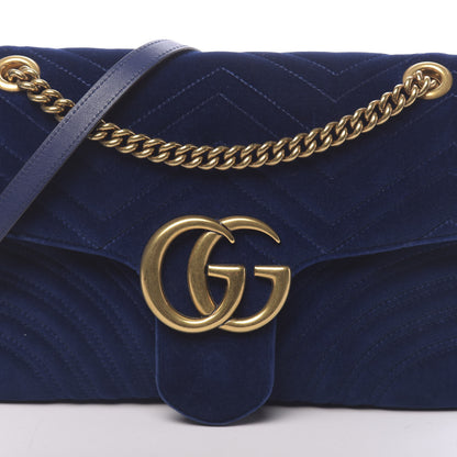 Gucci Velvet Matelasse Medium GG Marmont Shoulder Bag Cobalt Blue 10 of 13