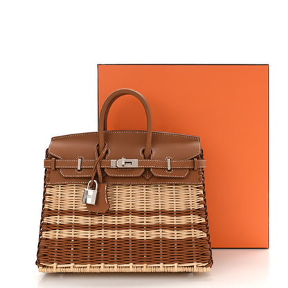 Hermes Wicker Swift Stripes Picnic Birkin 25 Naturel Gold 10 of 10