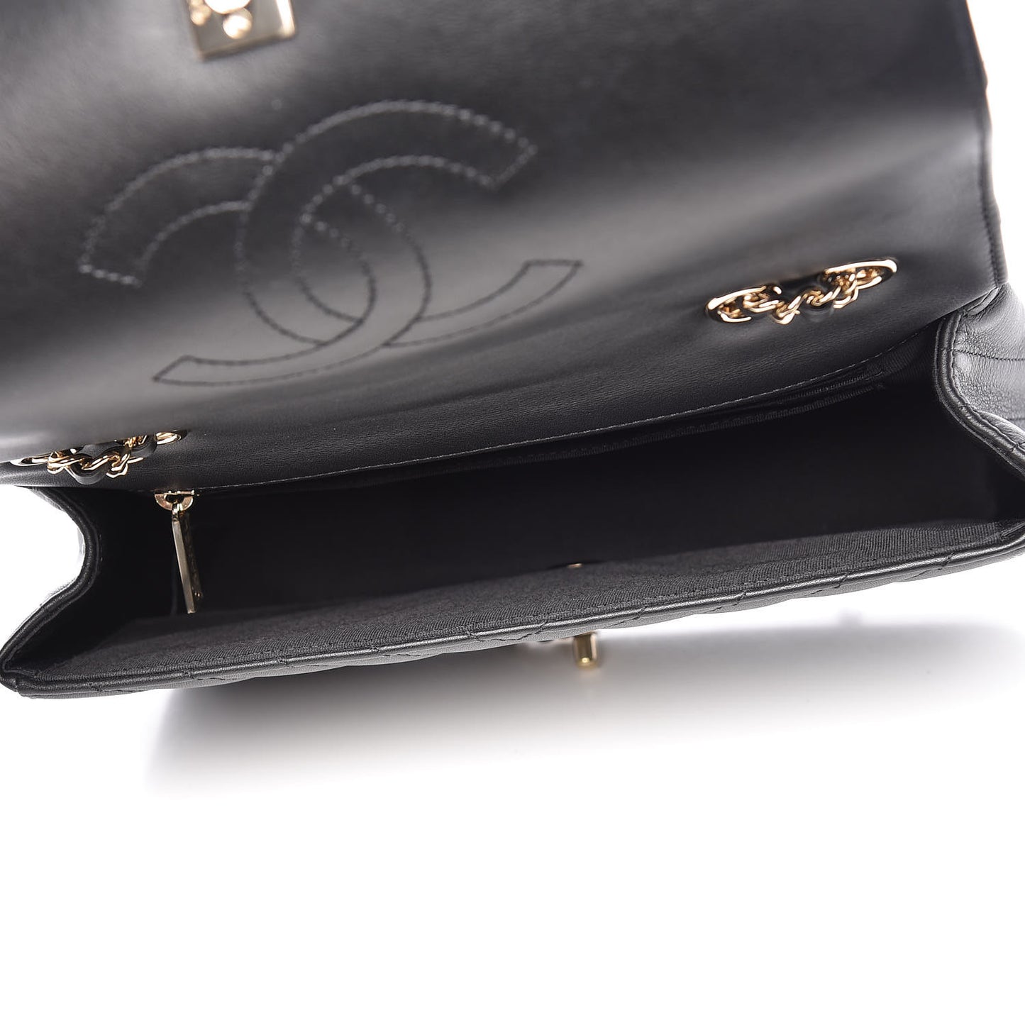 Calfskin Chevron Quilted Statement Flap Black