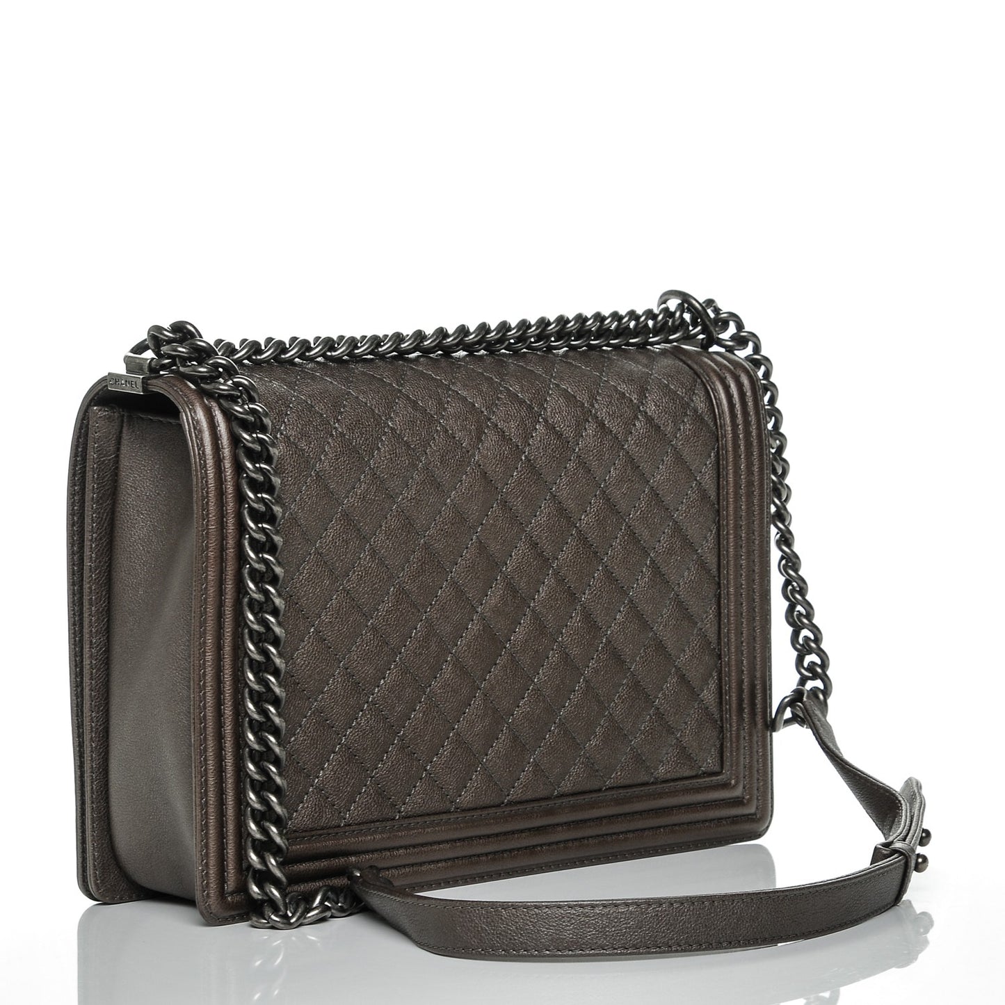 Calfskin Quilted Large Boy Flap Grey