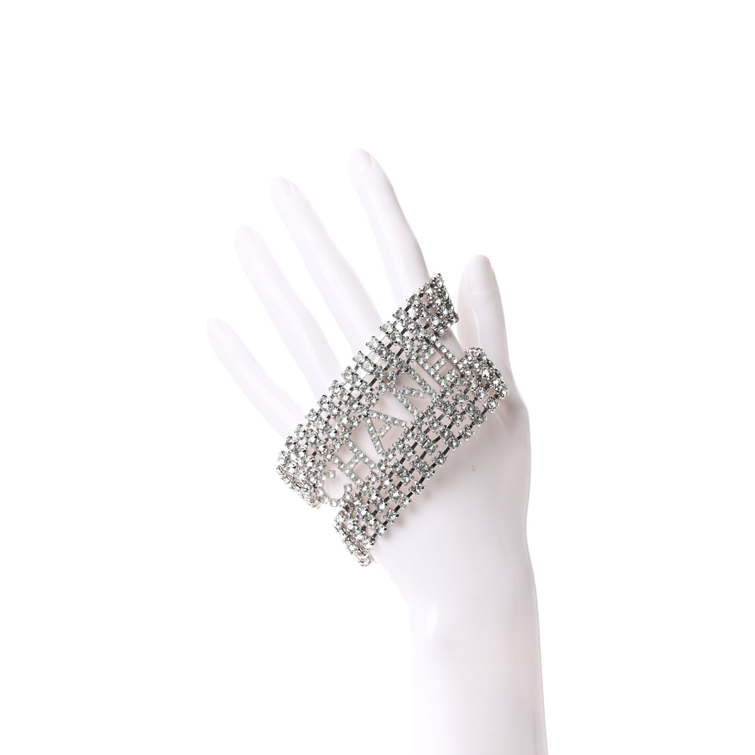 Chanel Crystal CC Logo Bracelet Silver 2 of 5