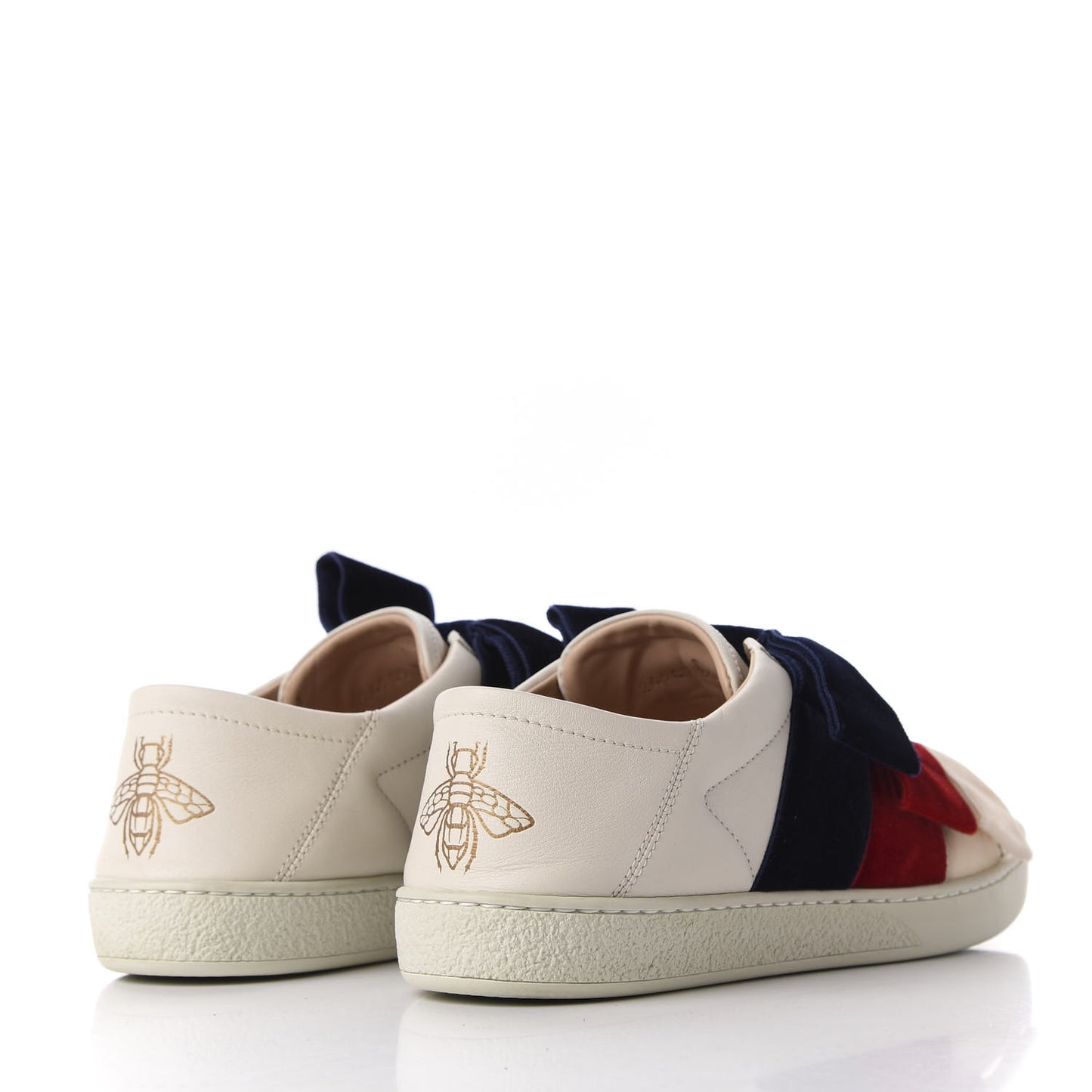 Calfskin Velvet Womens Bow Ace Sneakers 37.5 White