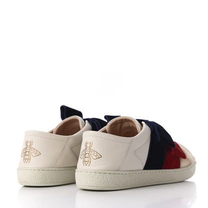 Gucci Calfskin Velvet Womens Bow Ace Sneakers 37.5 White 4 of 14