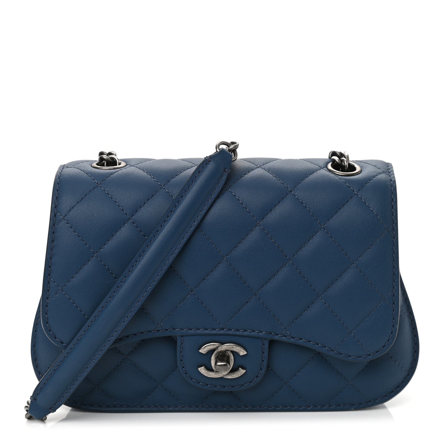 Lambskin Quilted Small Natural CC Flap Navy