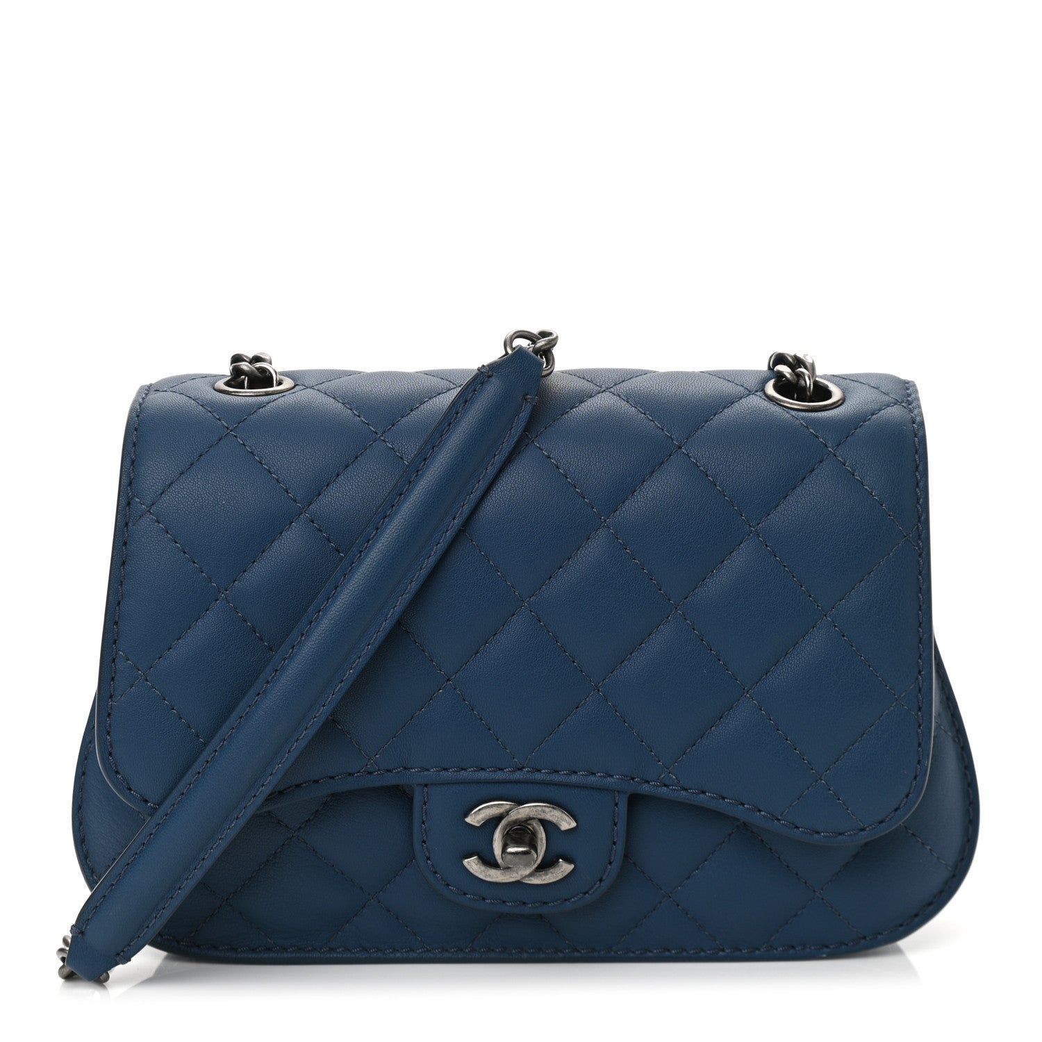 Chanel Lambskin Quilted Small Natural CC Flap Navy 1 of 10