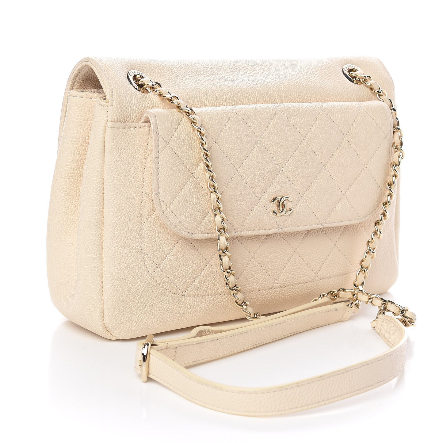 Caviar Quilted Small Flap Ivory