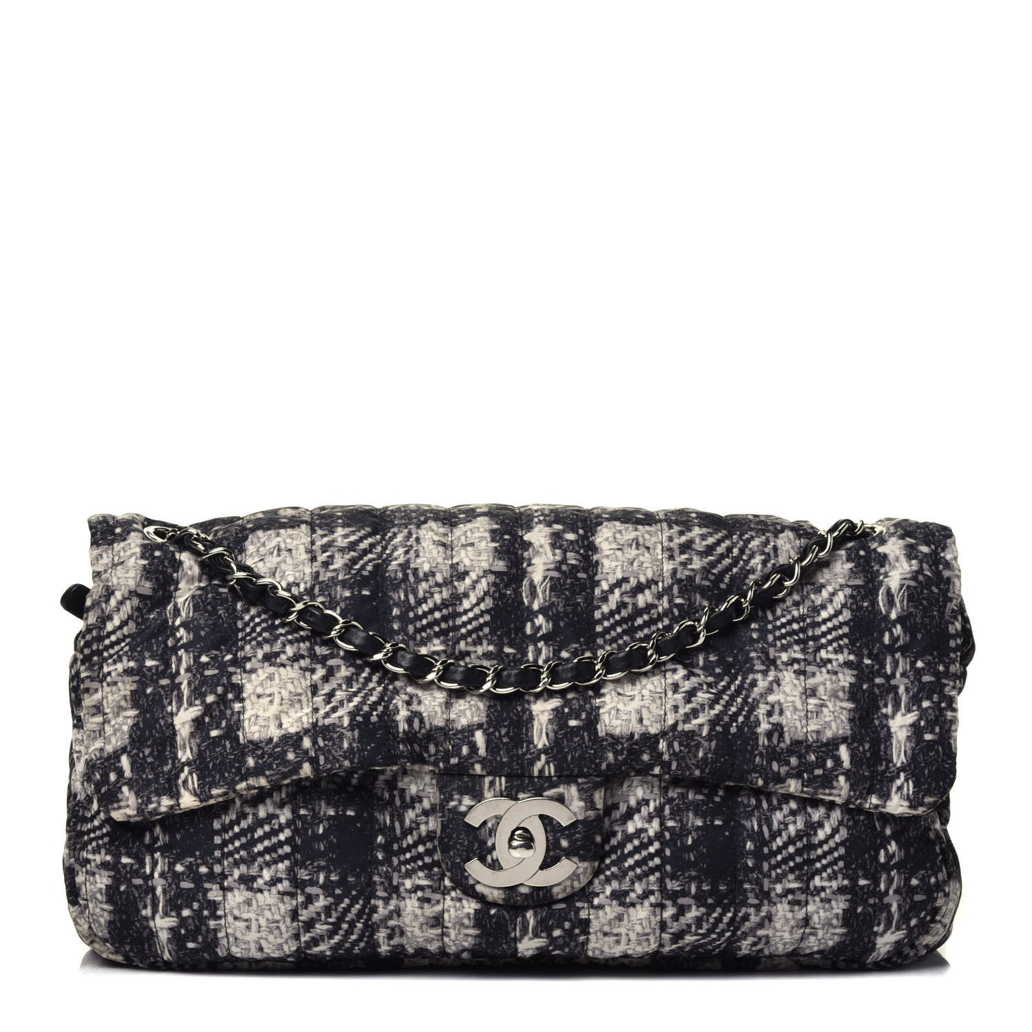 Chanel Nylon Tweed Print Jumbo Flap Black 1 of 12