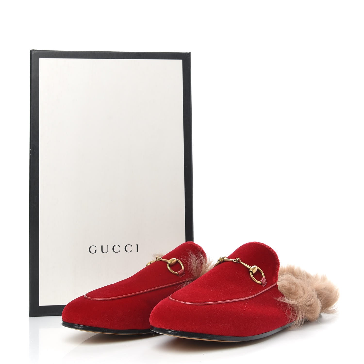 Gucci Velvet Fur Womens Princetown Slippers 39 Hibiscus Red 8 of 8