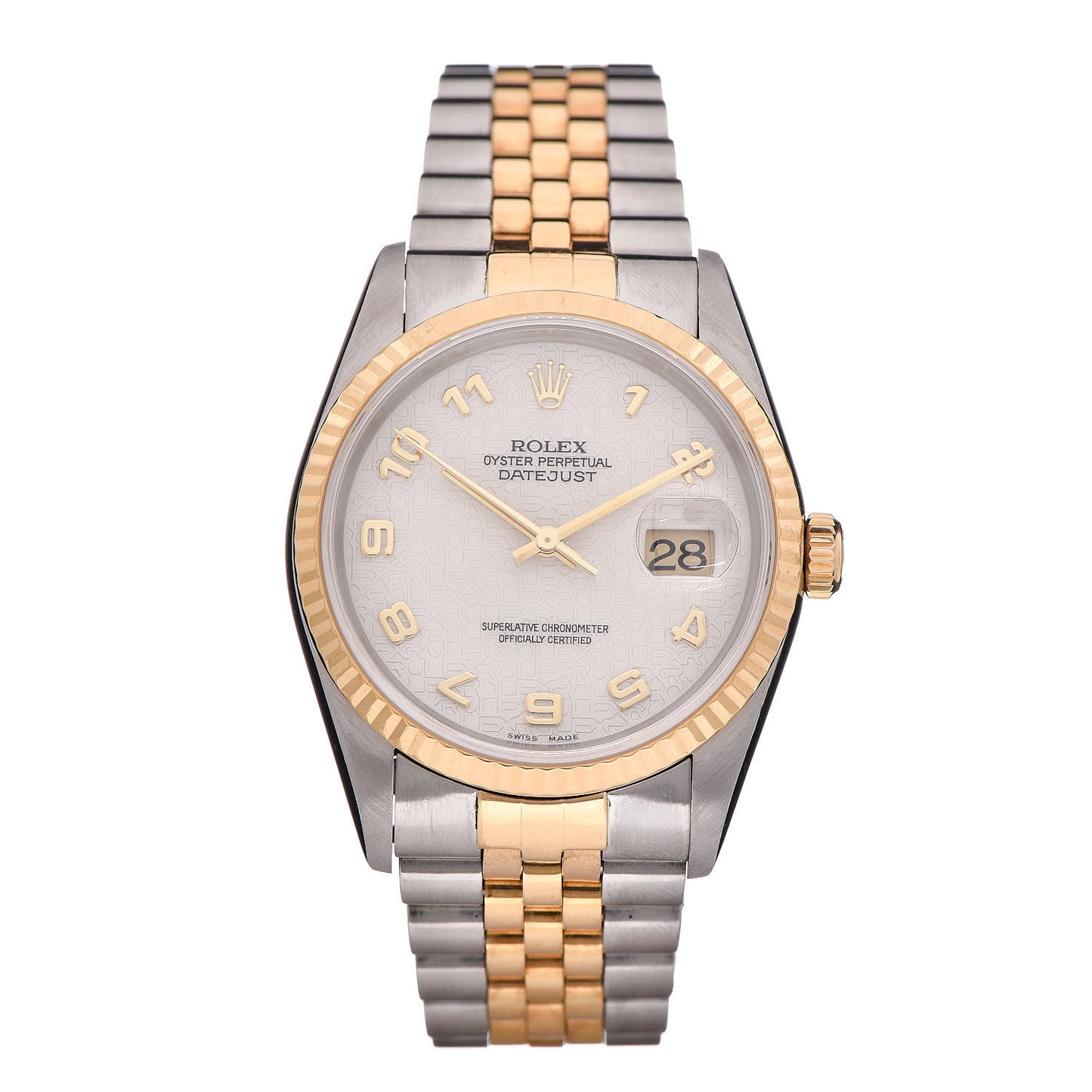 Stainless Steel 18K Yellow Gold 36mm Oyster Perpetual Datejust Watch White Arabic 16233