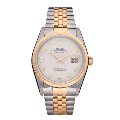Rolex Stainless Steel 18K Yellow Gold 36mm Oyster Perpetual Datejust Watch White Arabic 16233 1 of 8