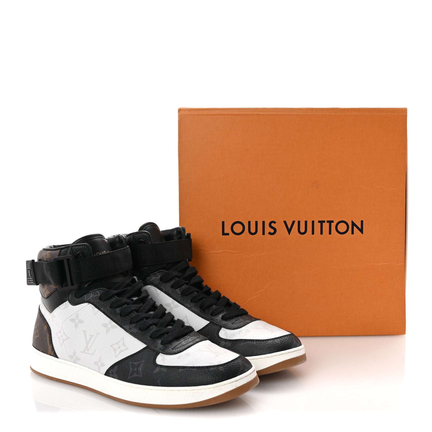 Louis Vuitton Calfskin Monogram Mens Rivoli High Top Sneakers 8 Black 10 of 10