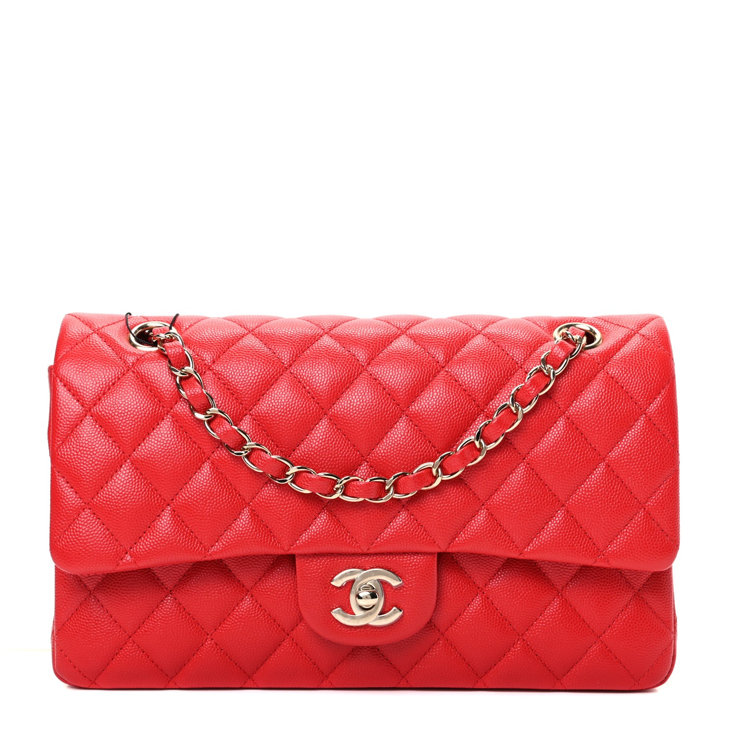 Caviar Quilted Medium Double Flap Red