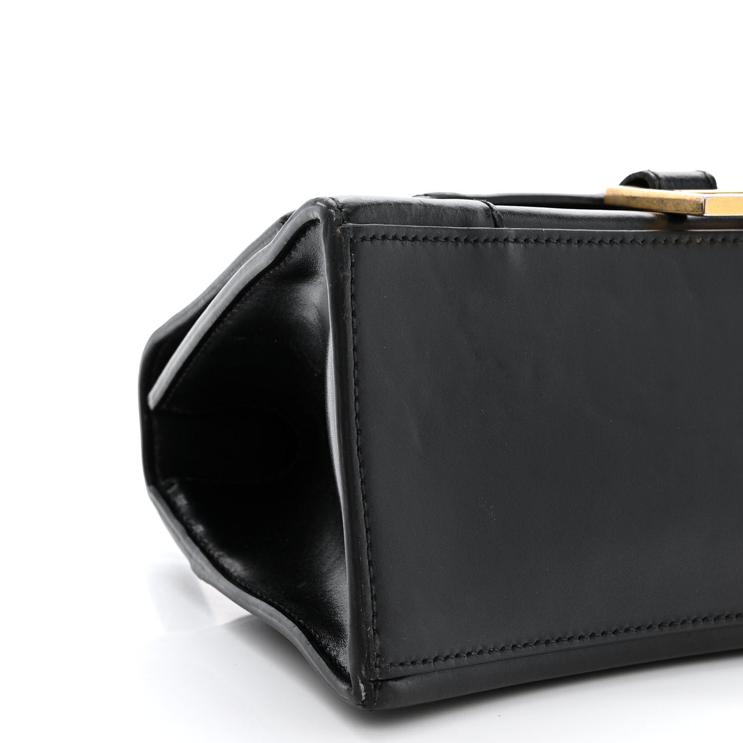 Shiny Box Calfskin Small Hourglass Top Handle Bag Black
