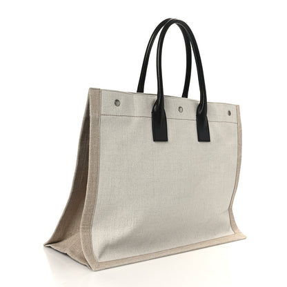 Saint Laurent Linen Calfskin Rive Gauche Tote Optic White 4 of 8