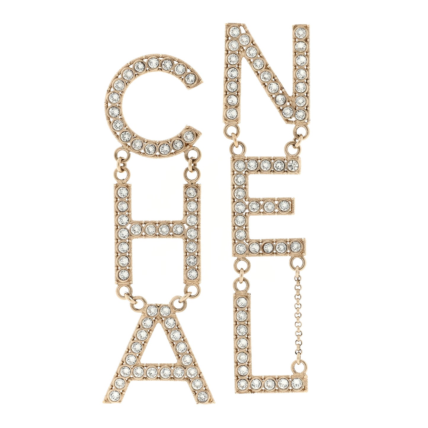 Crystal Cha-Nel Logo Drop Earrings Gold