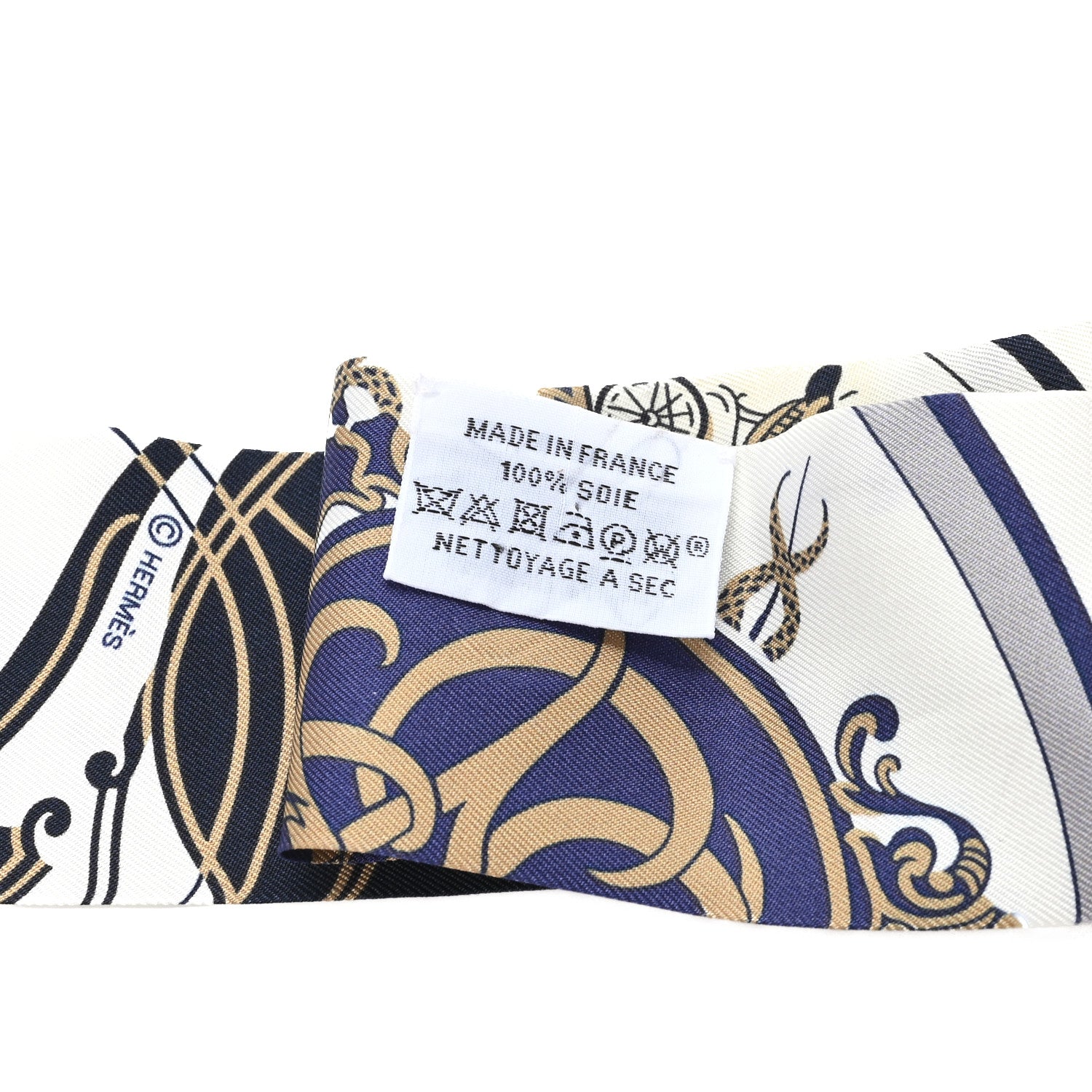 Hermes Silk Ex-Libris Twilly White Marine Gris 3 of 4