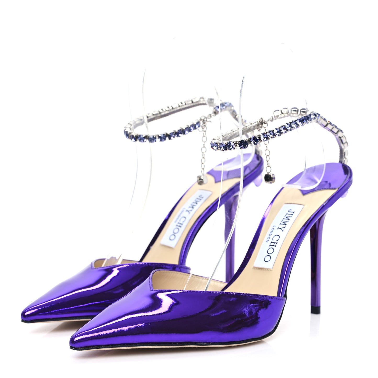 Liquid Metal Calfskin Crystal Saeda 100 Pumps 38.5 Cassis
