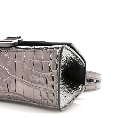 Balenciaga Metallic Shiny Calfskin Crocodile Embossed Hourglass Top Handle Bag XS Gunmetal 9 of 9