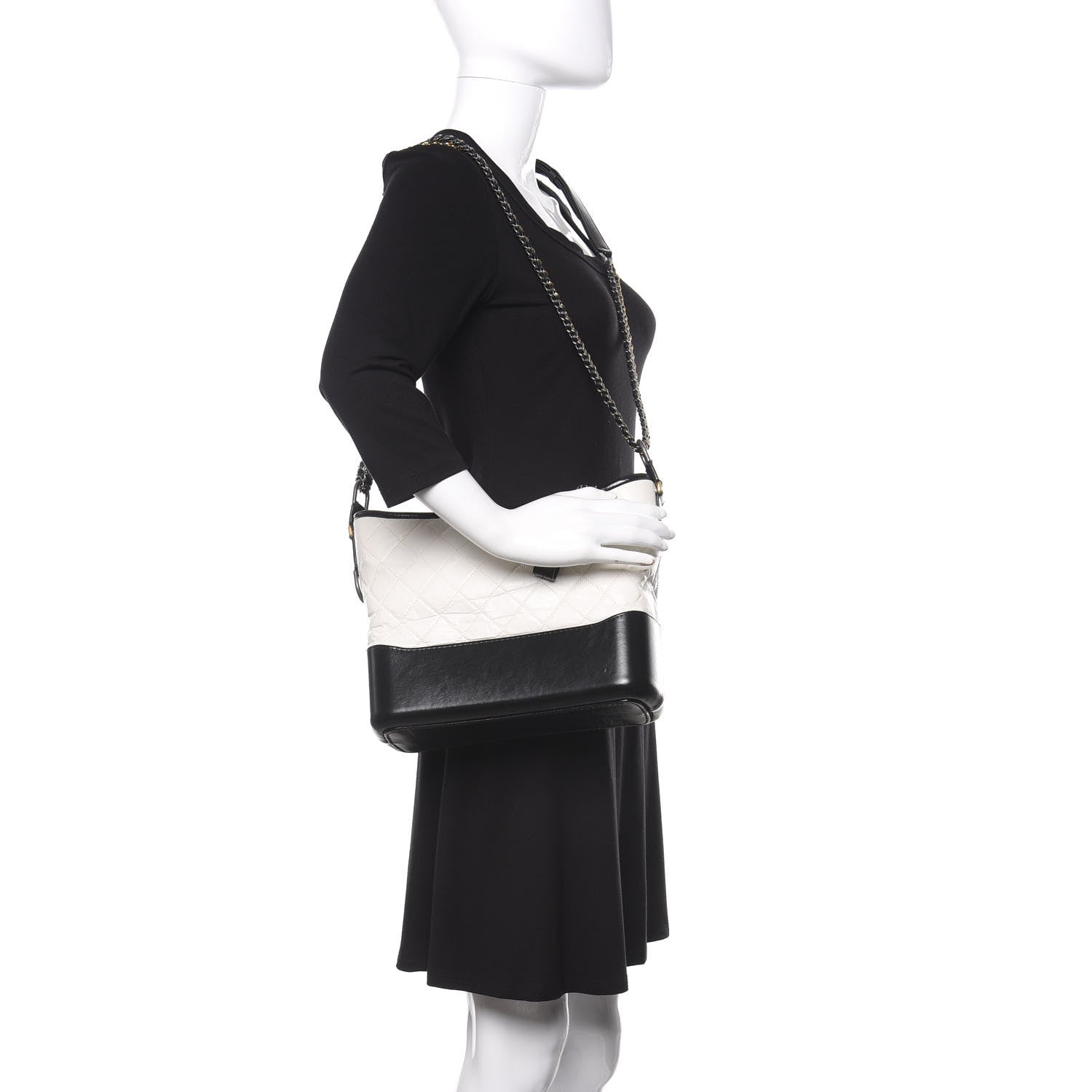 Chanel Aged Calfskin Quilted Medium Gabrielle Hobo Black White 2 of 12