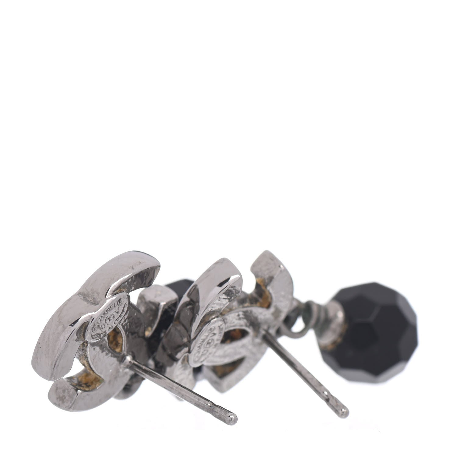 Chanel Ruthenium Bead CC Drop Earrings Black 3 of 4