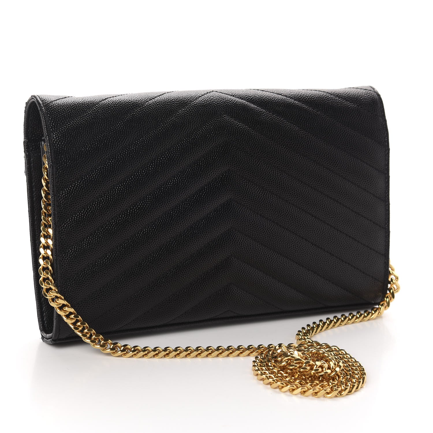 Saint Laurent Grain De Poudre Matelasse Chevron Monogram Chain Wallet Black 3 of 11