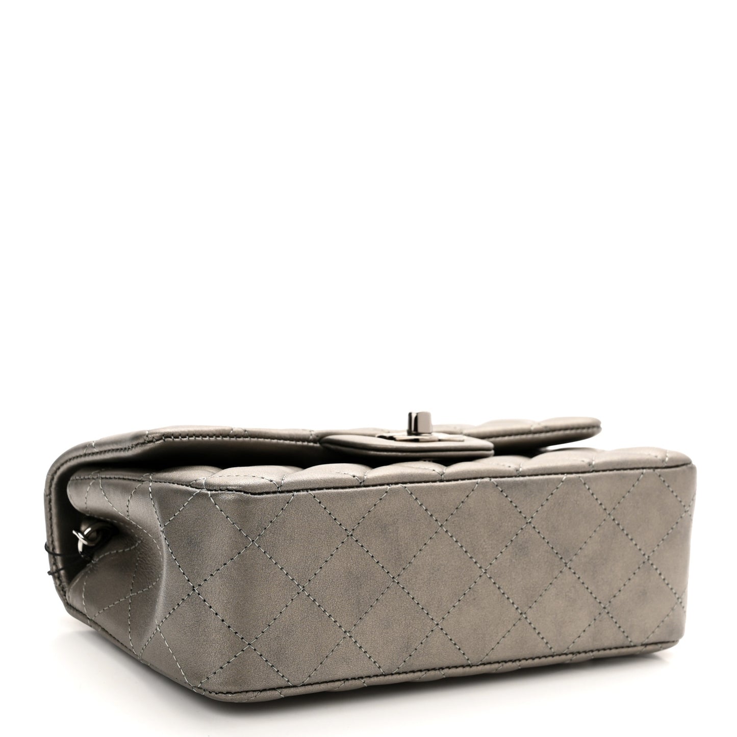 Metallic Calfskin Quilted Mini Rectangular Flap Ruthenium