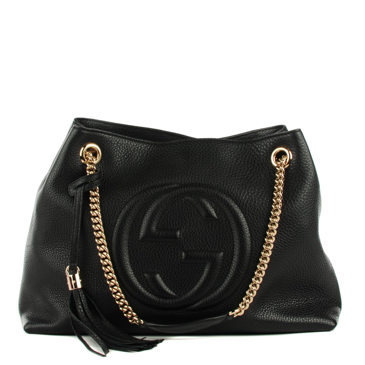 Pebbled Calfskin Medium Soho Chain Shoulder Bag Black
