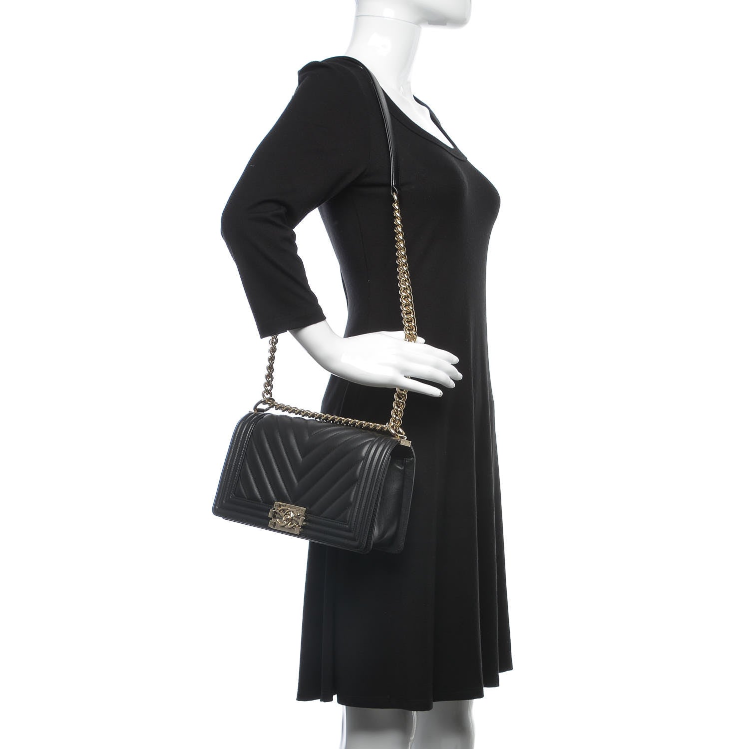 Chanel Calfskin Chevron Quilted Medium Boy Flap Black 2 of 7