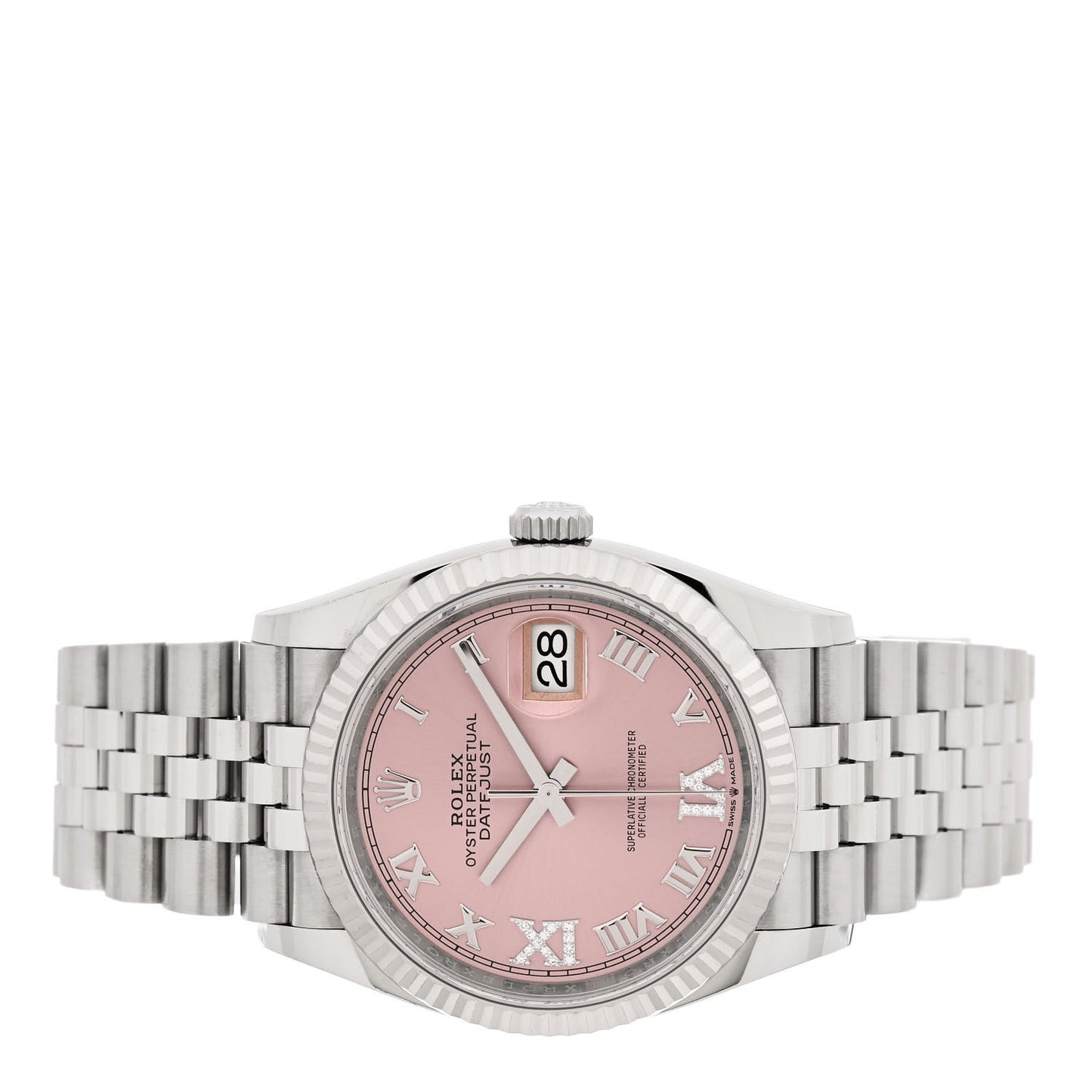 Stainless Steel 18K White Gold Diamond 36mm Oyster Perpetual Datejust Watch Pink 126234