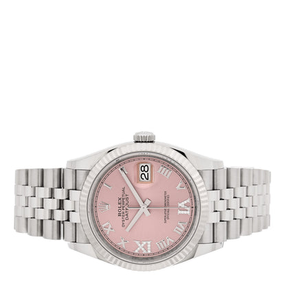 Rolex Stainless Steel 18K White Gold Diamond 36mm Oyster Perpetual Datejust Watch Pink 126234 2 of 5