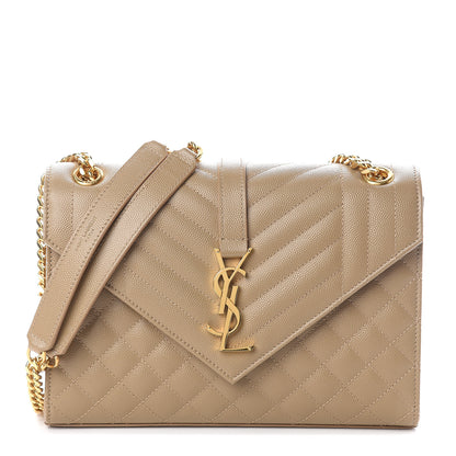 Saint Laurent Grain De Poudre Textured Mixed Matelasse Medium Triquilt Monogram Satchel Latte Cream 1 of 8
