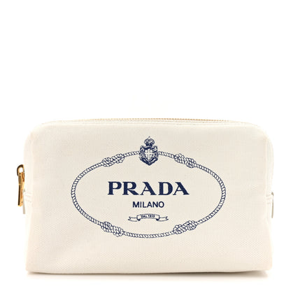 Prada Canvas Canapa Logo Pouch White Blue 1 of 6