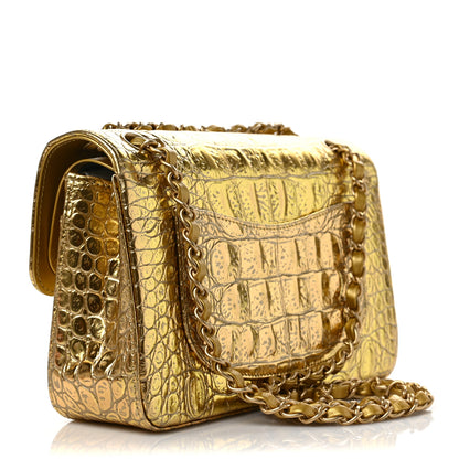 Chanel Metallic Calfskin Crocodile Embossed Cocodile Small Double Flap Gold 2 of 8
