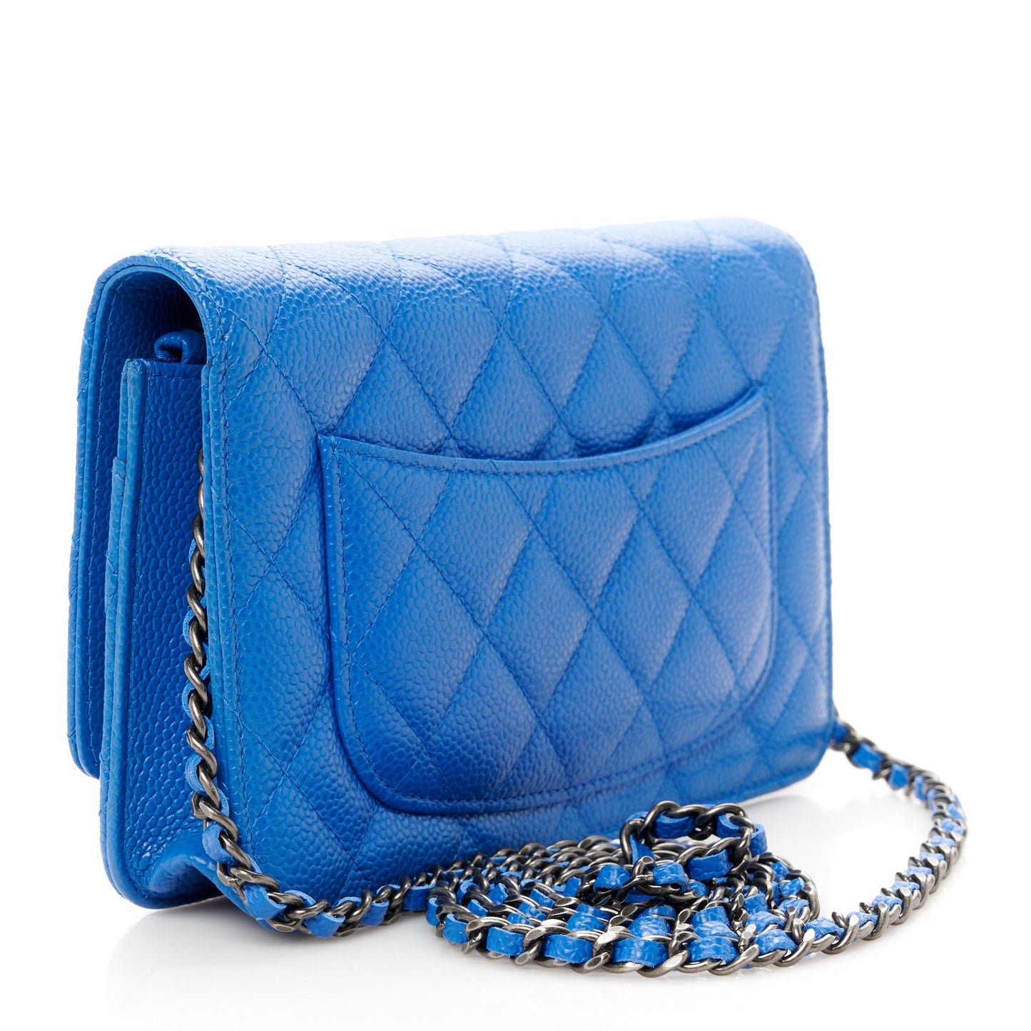 Caviar Quilted Wallet on Chain WOC Blue