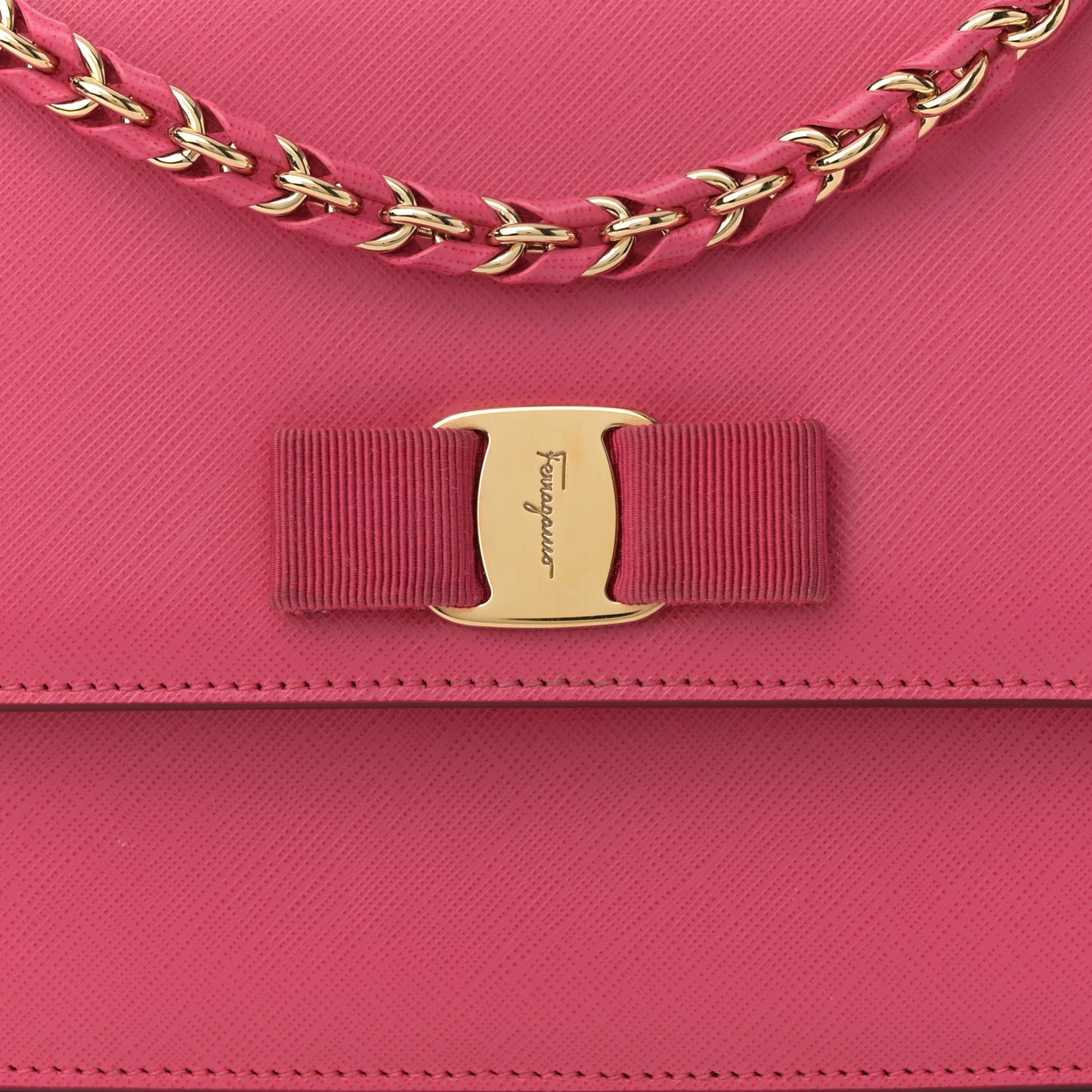 Hammered Calfskin Vara Bow Chain Crossbody Pink