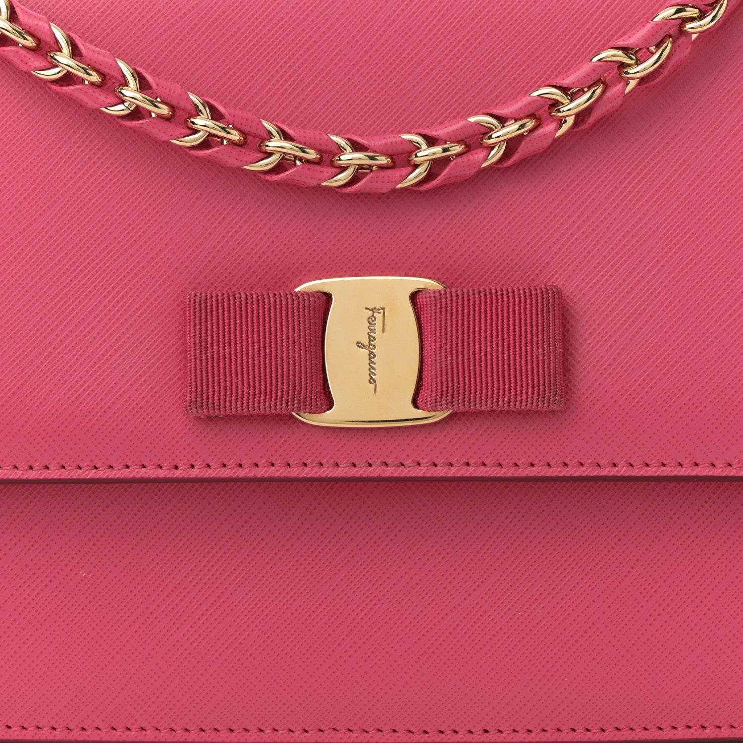 Salvatore Ferragamo Hammered Calfskin Vara Bow Chain Crossbody Pink 8 of 15