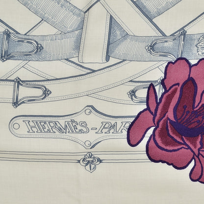 Hermes Cashmere Silk Cavalcadour Shawl 140 Blanc Violet Rose 2 of 8