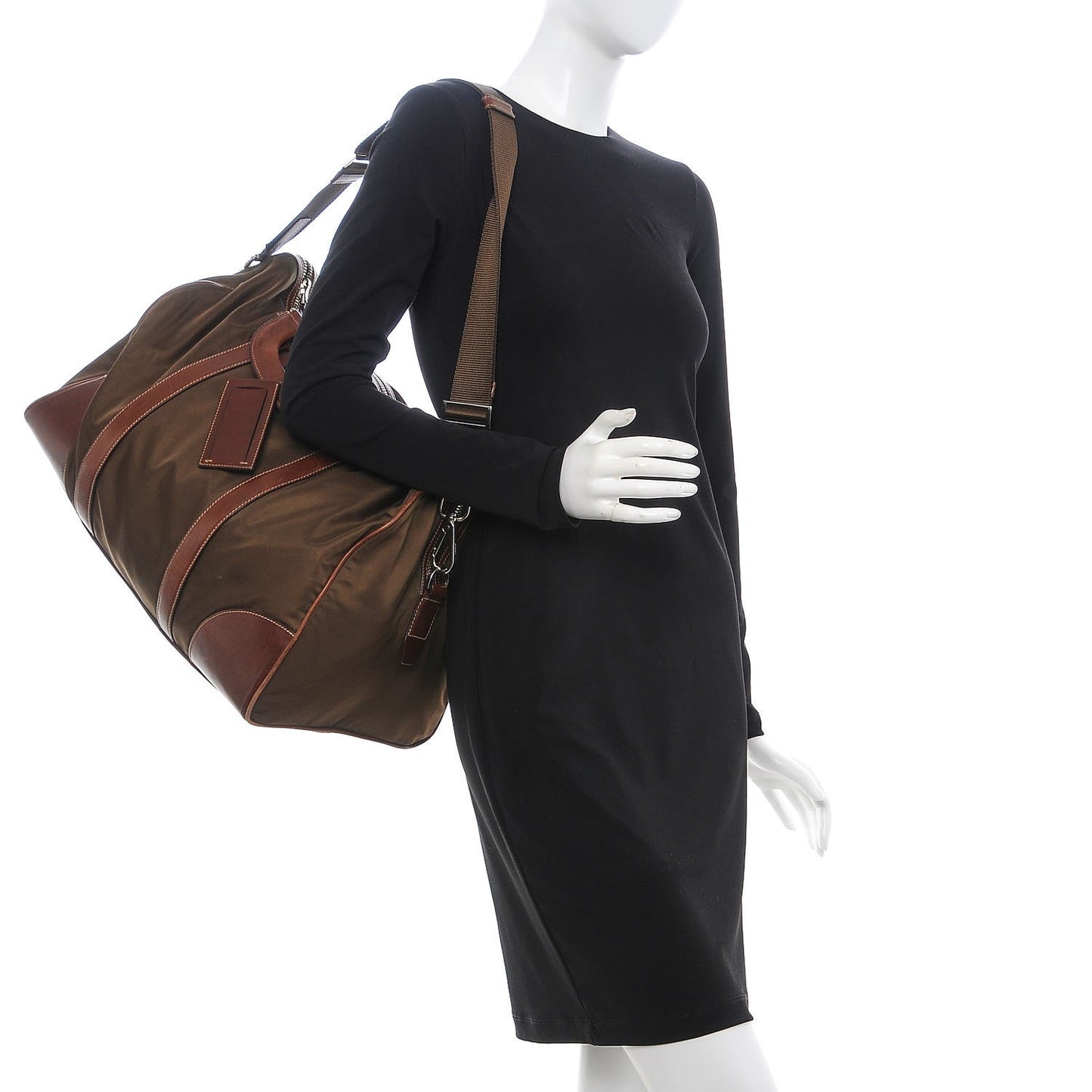 Tessuto Nylon Soft Calfskin Duffle Bag Brown