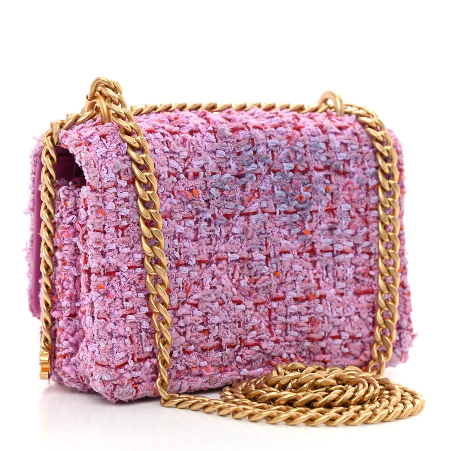 Tweed Enamel Quilted Pending CC Mini Wallet On Chain WOC Pink Purple