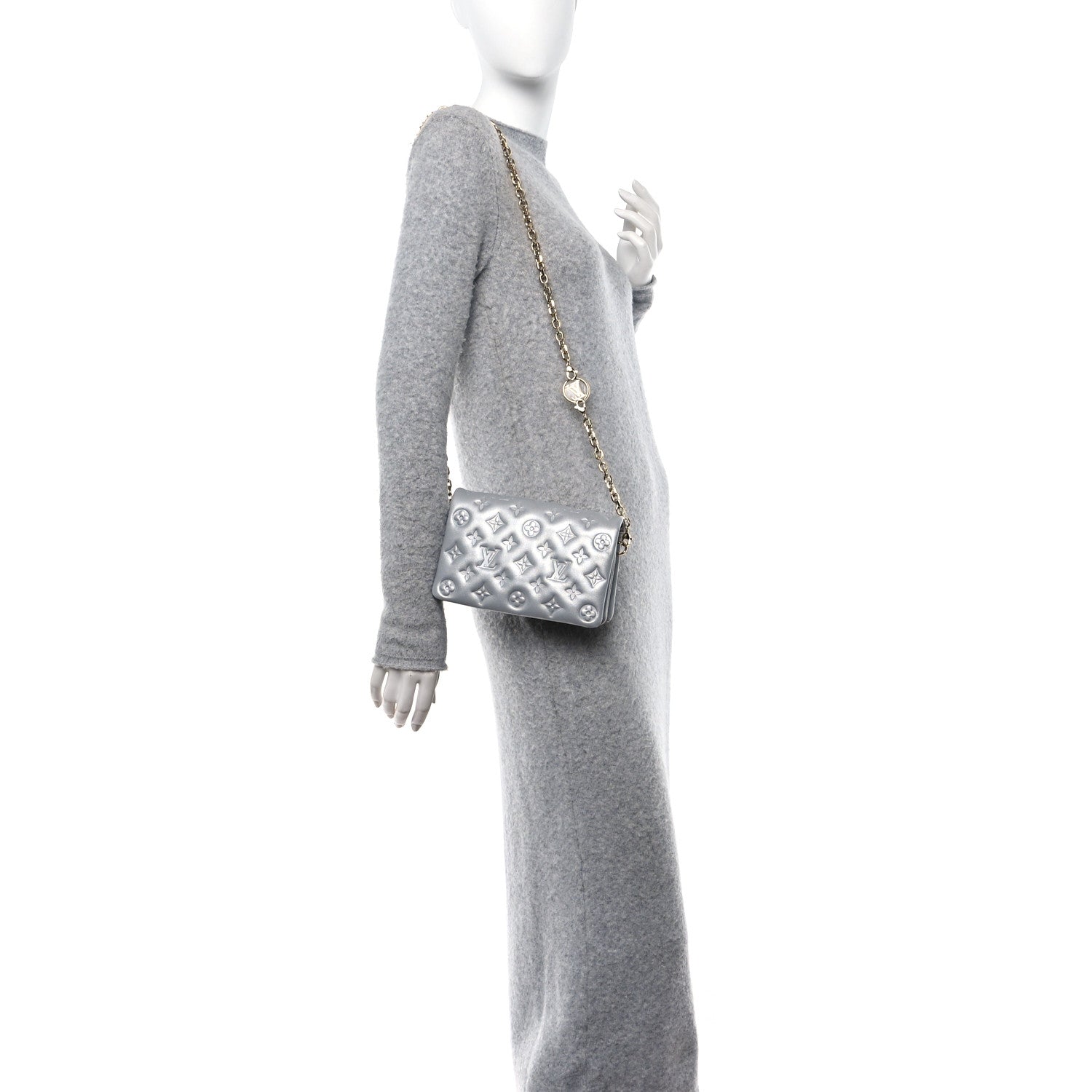 Louis Vuitton Metallic Lambskin Embossed Monogram Pochette Coussin Silver 2 of 11