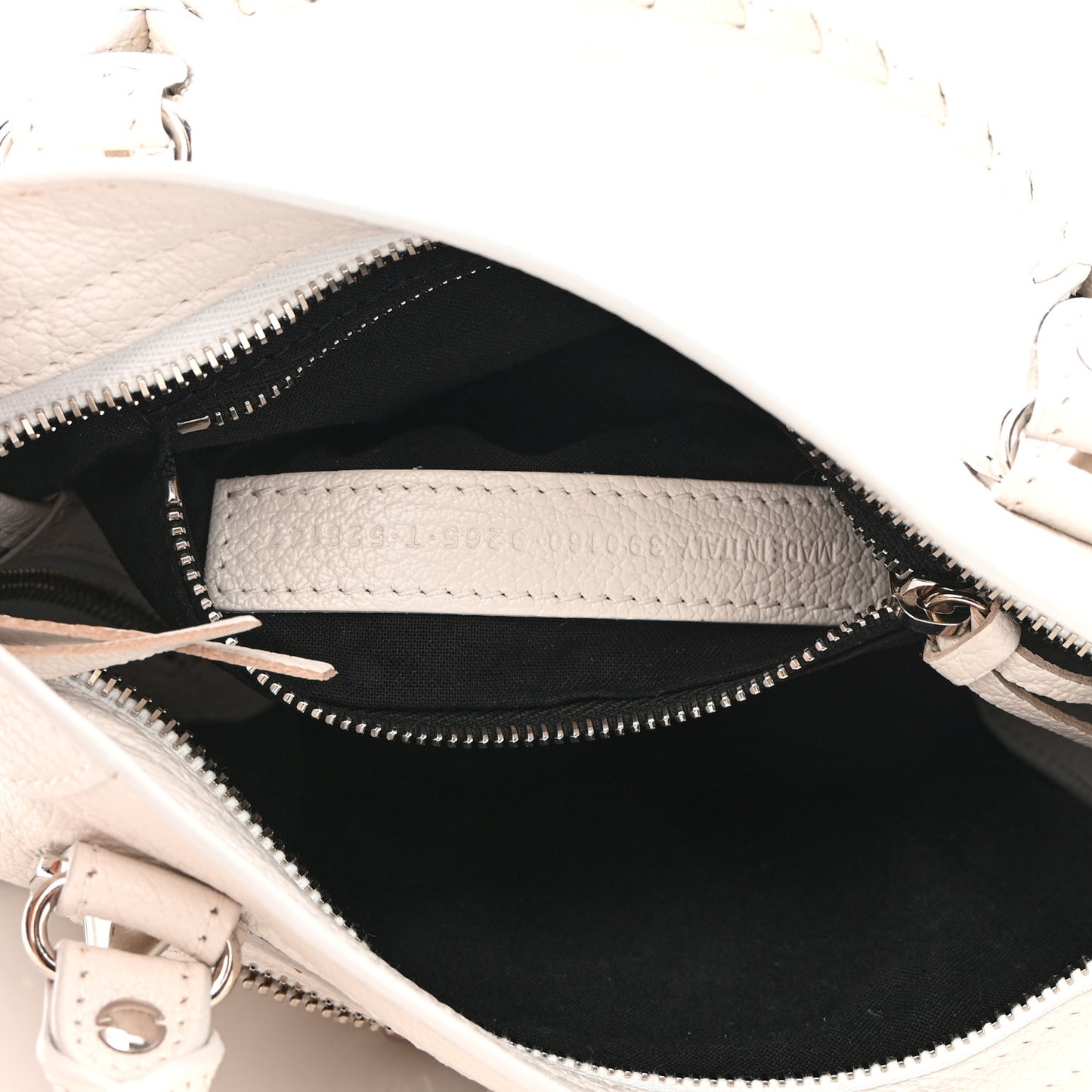 Shiny Goatskin Silver Metallic Edge Hardware Mini City Blanc Neige