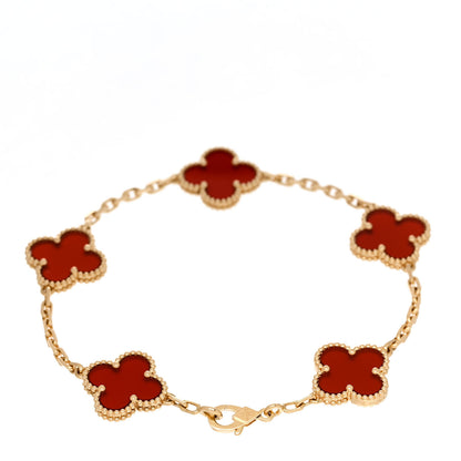 Van Cleef & Arpels 18K Yellow Gold Carnelian 5 Motifs Vintage Alhambra Bracelet 2 of 5