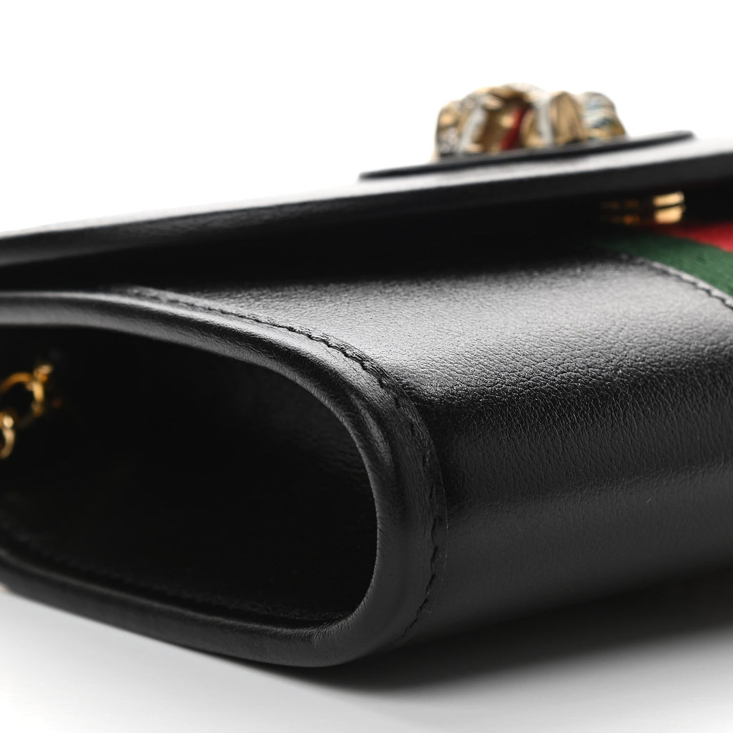 Textured Calfskin Web Mini Rajah Slim Flap Shoulder Bag Black