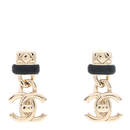 Chanel Lambskin CC Turnlock Drop Earrings Gold Black 1 of 5